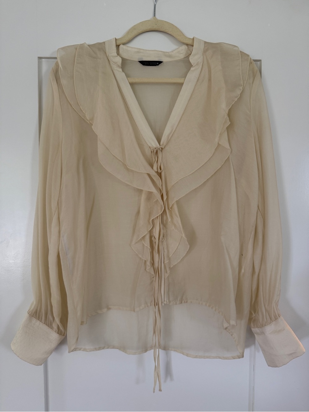 Zara Cream Ruffle Tie-Front Blouse